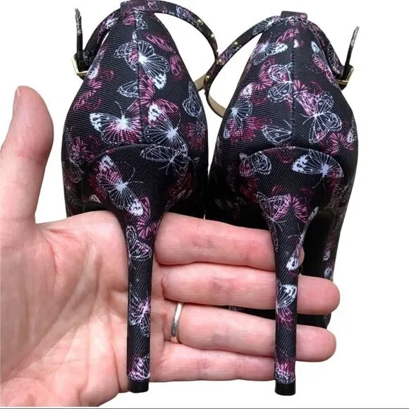 LIBBY EDELMAN Holly Butterfly Rhinestone Black Heel Pumps size 8 - Picture 11 of 14